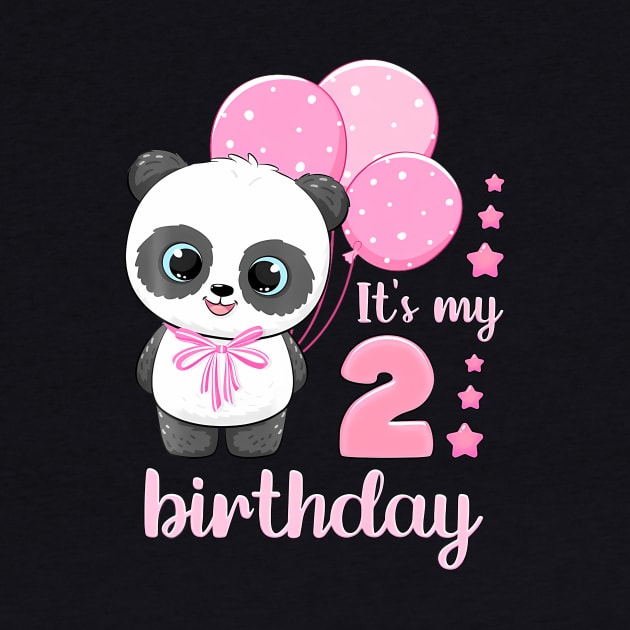 Kids Girl 2 Year Old Panda Pink Balloons It'S My 2Nd Birthday by Zoe Hill Autism
